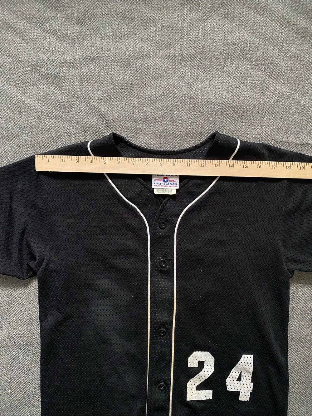 Kids Black Baseball Jersey with White Piping and Number 24